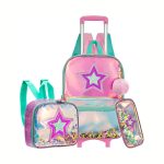 Τσάντα Τρόλεϊ Ροζ με Αστέρι Glitter Σετ 3τμχ