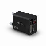 Wall Charger with Built-in Type-C Cable and USB Ports 83W GaN CH-666 Black - Treqa